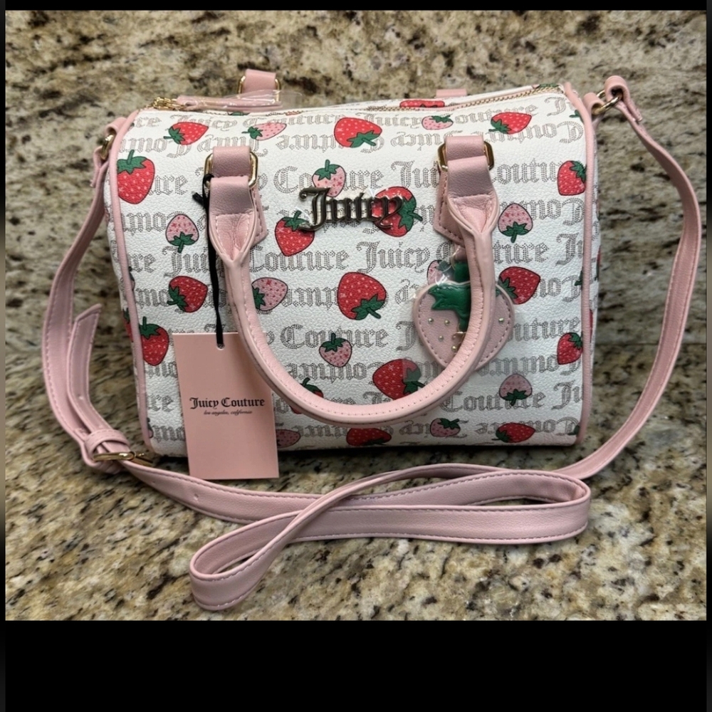 Juicy Couture Freshly Picked π Strawberry Satchel In Pecan White/pink Diam. NWT - Picture 2 of 16